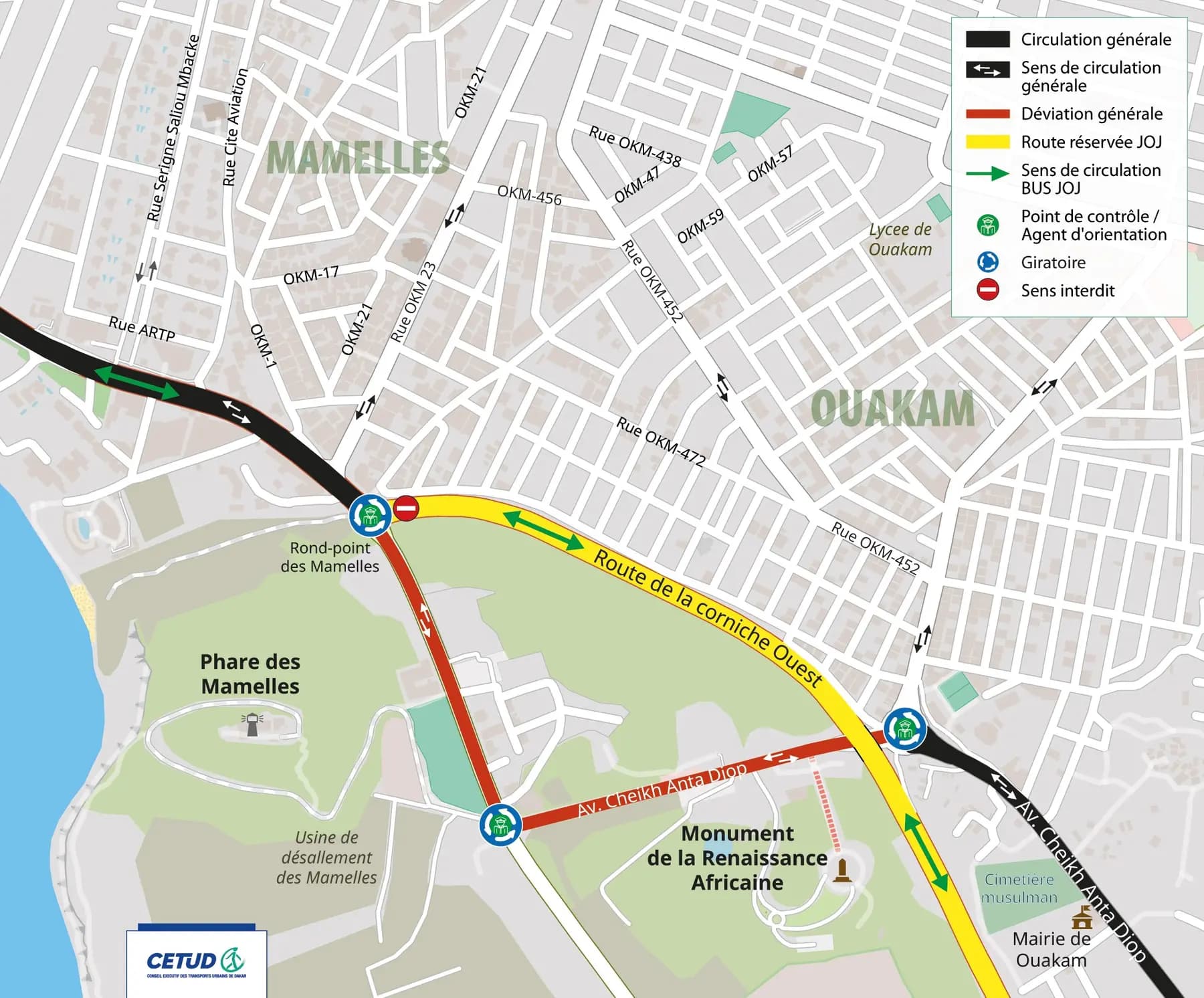 Plan de circulation officiel de la Corniche Ouest, secteur Ouakam
