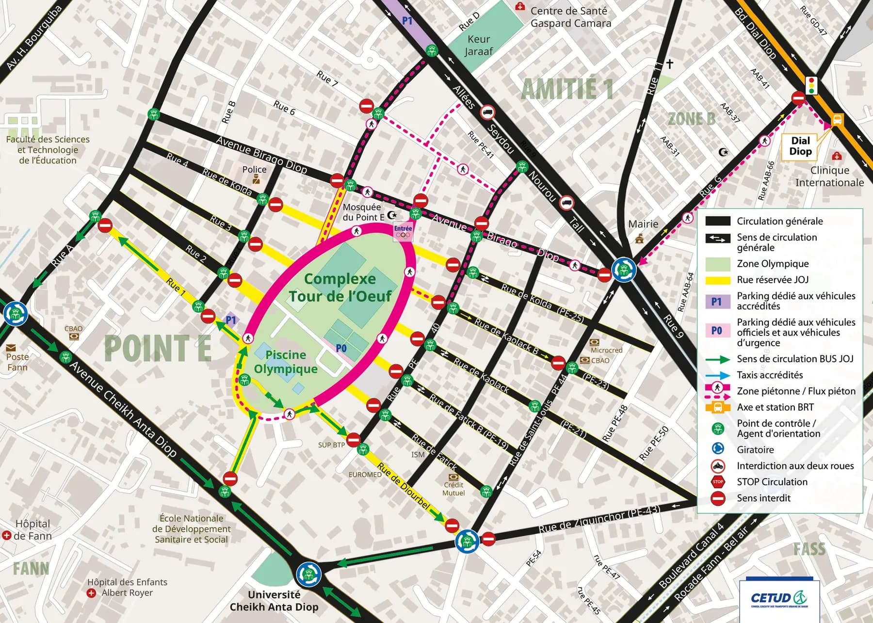 Plan de circulation officiel autour du complexe Tour de l'Œuf, à Point E